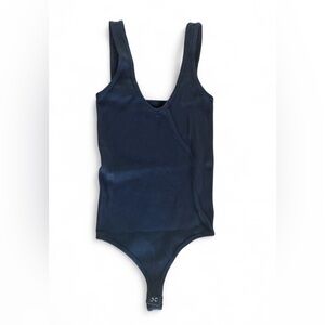 Free People Ribbed V-Neck Navy Blue Bodysuit